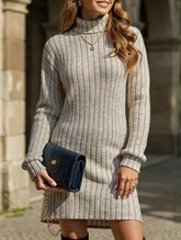 High-neck long-sleeved loose knit dress